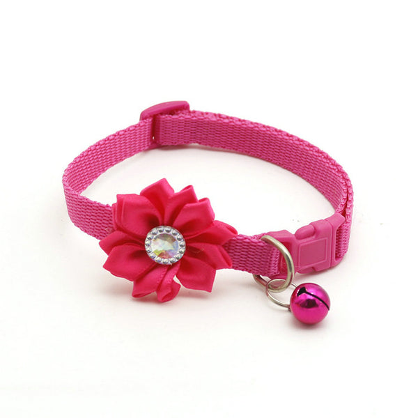 Floral Style Cat Kitten Neck Collar With Bell