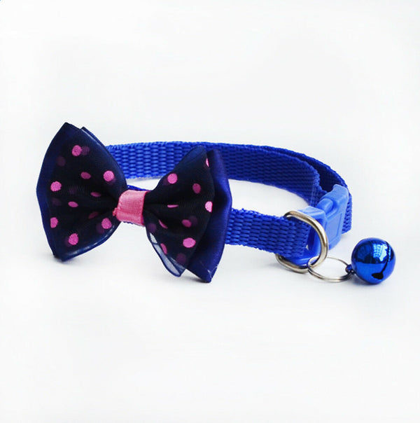 Polka Dots Bow Style Cat Kitten Neck Collar With Bell