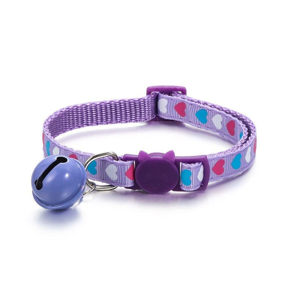 Pet Cat Kitten Neck Adjustable Collar With Big Bell Heart Print