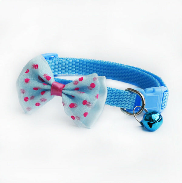 Polka Dots Bow Style Cat Kitten Neck Collar With Bell