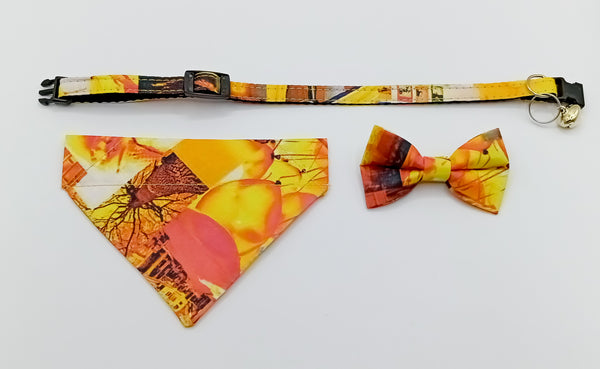 Pet Cat Kitten Hand Made Fabric Scarf Bow Neck Collar Golden Bell