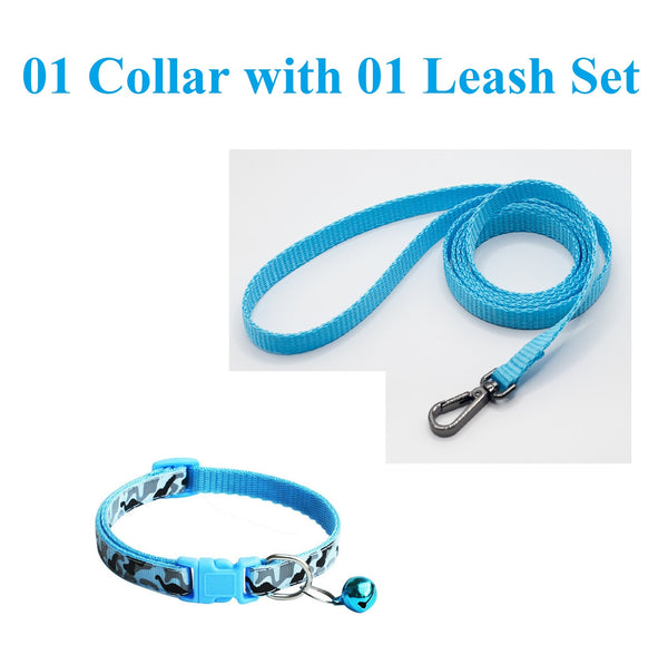 Camouflage Print Pet Cat Nylon Neck Collar with Leash Bell