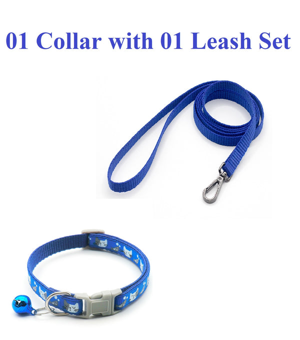 Cat Face Small Breed Pet Nylon Neck Collar Bell with Leash