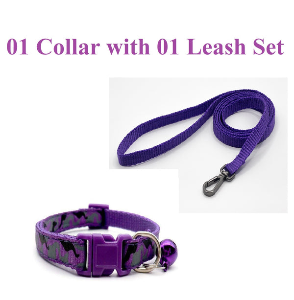 Camouflage Print Pet Cat Nylon Neck Collar with Leash Bell