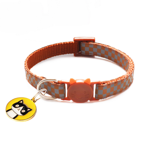 Cat Kitten Reflective Neck Collar with Kitty Face Pendant