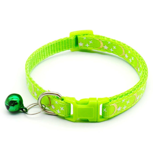 Moon and Star Pattern Cat Nylon Neck Collar With Regular Bell
