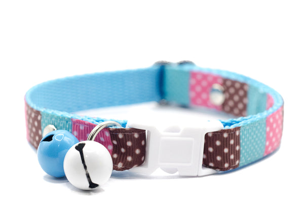 Dots Print Pet Cat Kitten Premium Quality Nylon Neck Collar with Double Bell 