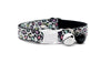 Cat collar with colorful leopard print pattern on a white background