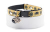 Cat collar with spider design and spiderweb charm on a white background