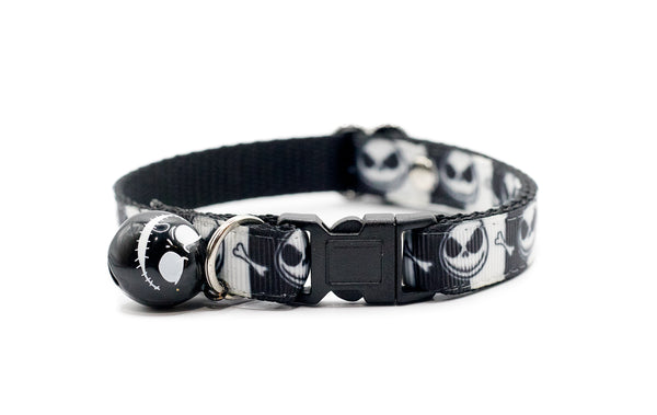 Premium Quality Nylon Neck Collar For Cat Kitten Black Skellington Cartoon Bell