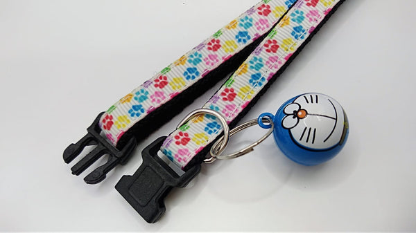 Paw Pattern Cat Kitten Adjustable Neck Collar with Doraemon Cartoon Bell