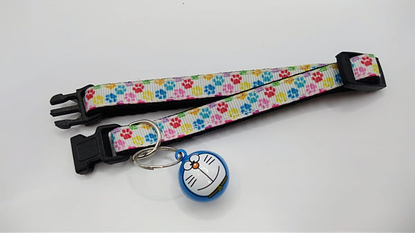 Paw Pattern Cat Kitten Adjustable Neck Collar with Doraemon Cartoon Bell