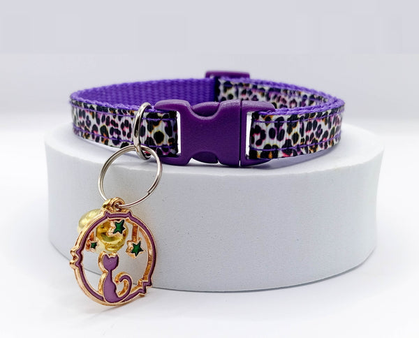 Pet Adjustable Kitten Cat Purple Neck Collar with Pendant Golden Bell