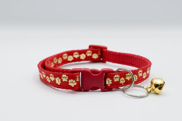 Golden Paw Pattern Pet Cat Kitten Hand Made Adjustable Neck Collar Quick Release Buckle with Bell