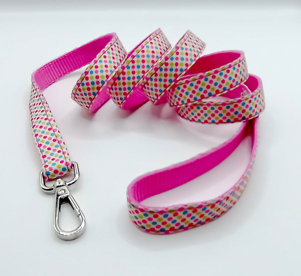 Dogs Small Breed Puppies Pet Cat Hand Made Pink Dots Pattern Leash