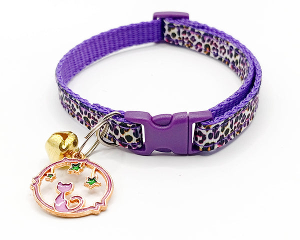 Pet Adjustable Kitten Cat Purple Neck Collar with Pendant Golden Bell