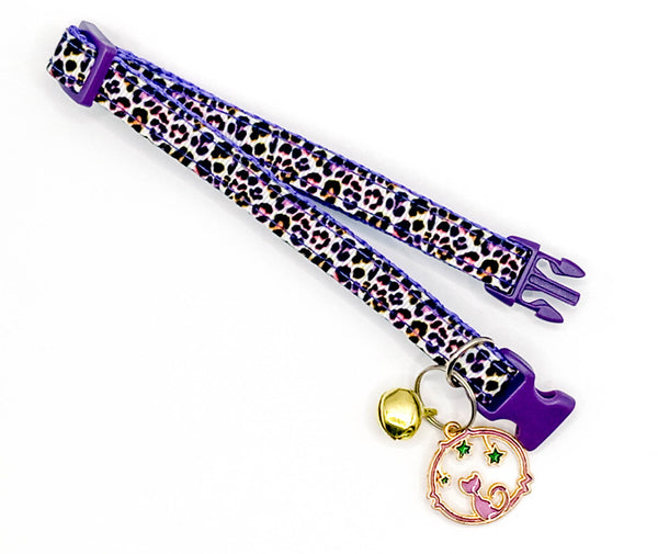 Pet Adjustable Kitten Cat Purple Neck Collar with Pendant Golden Bell