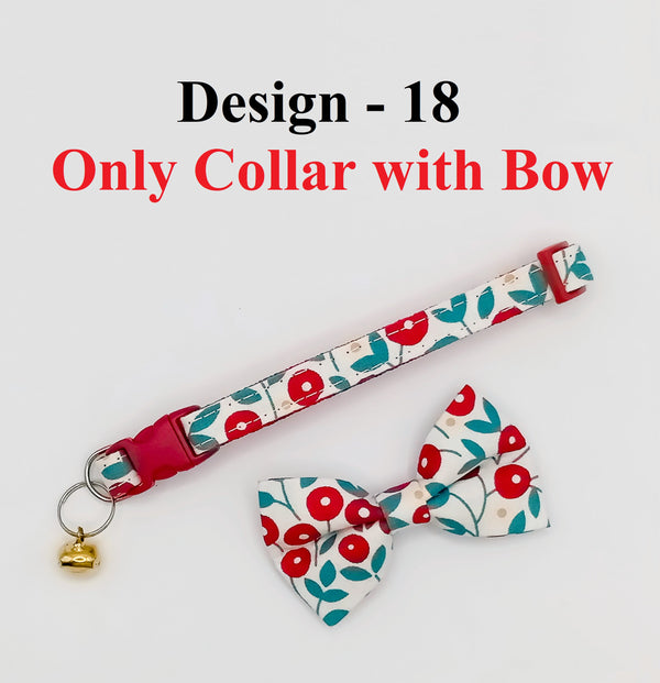 Kitten Hand Made Fabric Bow Neck Collar With Golden Bell Cat Pet