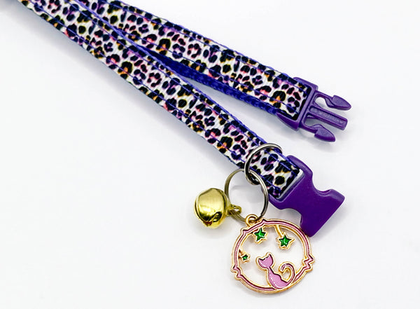 Pet Adjustable Kitten Cat Purple Neck Collar with Pendant Golden Bell