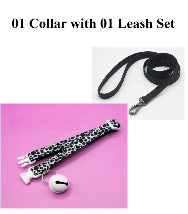 Panda Dots Print Pet Cat Hand Made Neck Collar Big Bell with Leash