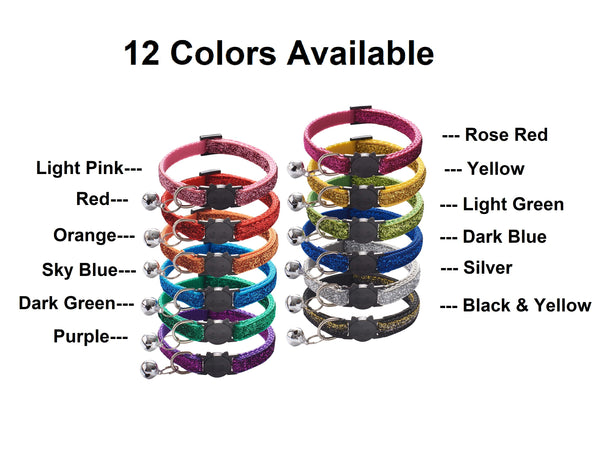 Cat Head Safety Buckle Small Bell Glitter Velvet Sequin Kitten Pet Collar