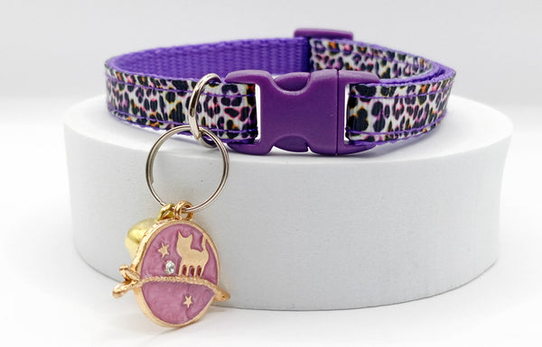 Adjustable Kitten Cat Purple Neck Collar with Pendant 