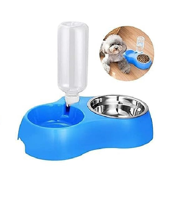 Dual Food Water Dispenser Bowl With Plastic Bottle