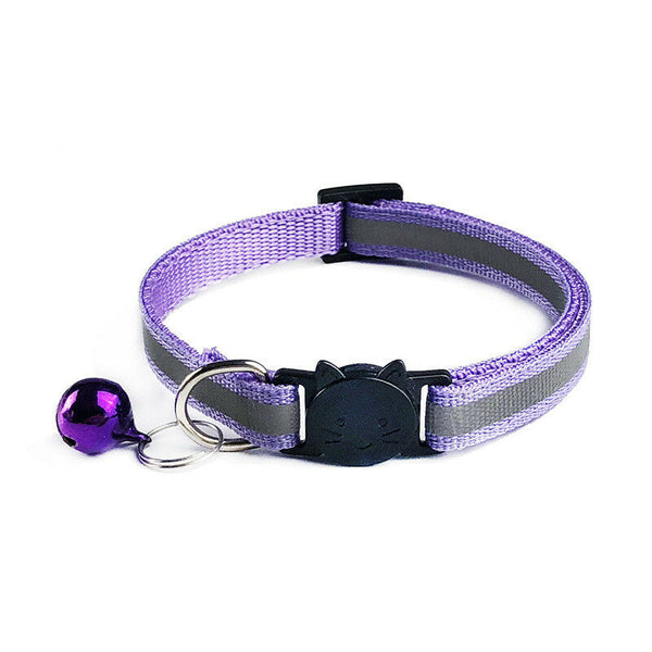 Reflective Nylon Black Cat Face Buckle Kitten Pet Neck Collar with Bell