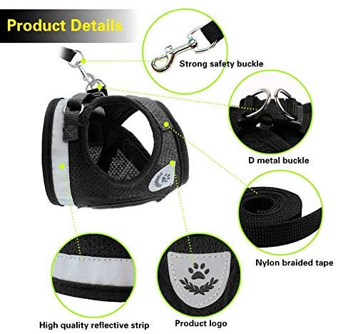 Mesh Harness with Leash Strap Pet Cat Dog Puppy Reflective Nylon