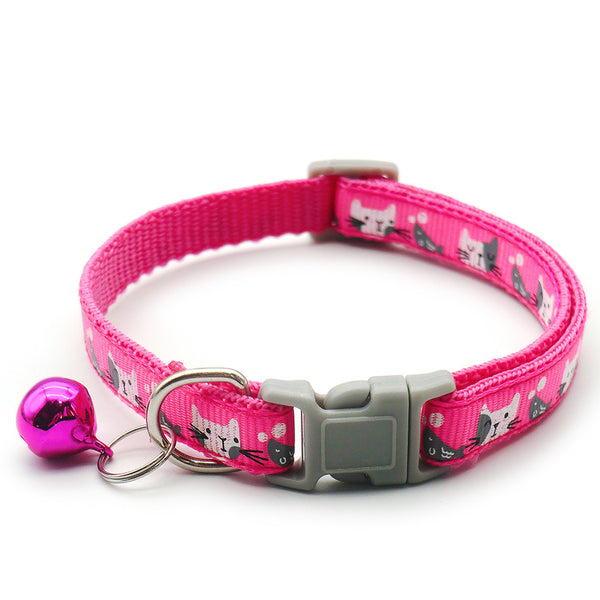 Adjustable Cat Face Nylon Neck Collar with Regular Bell