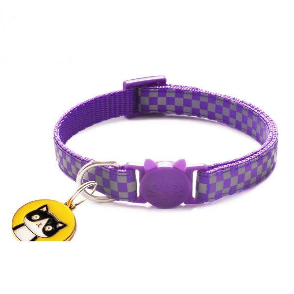 Cat Kitten Reflective Neck Collar with Kitty Face Pendant