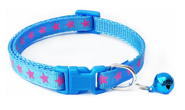 Star Pattern Adjustable Pet Cat Neck Collar With Regular Bell Kitten Nylon