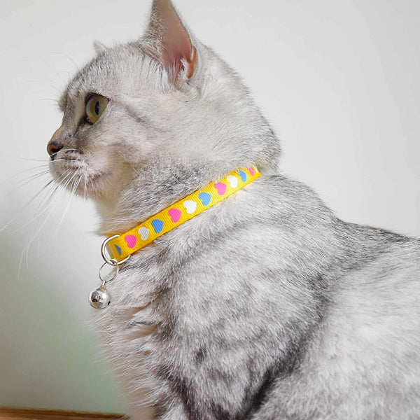 Cat Neck Collar with Regular Bell Kitten Nylon Big Heart Pattern