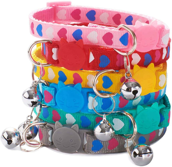 Cat Neck Collar with Regular Bell Kitten Nylon Big Heart Pattern