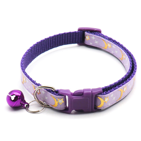 Moon and Star Pattern Cat Nylon Neck Collar With Regular Bell