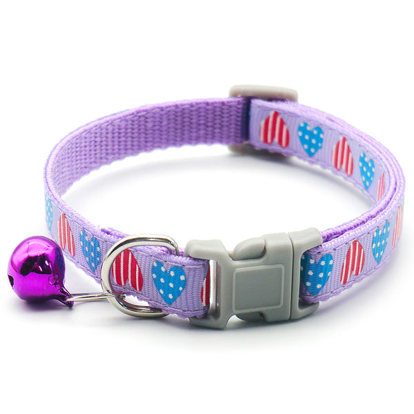 Kitten Cat Nylon Heart Print Neck Collar with Regular Bell