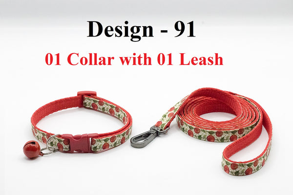 Pet Cat Kitten Printed Leash Adjustable Neck Collar with Bell