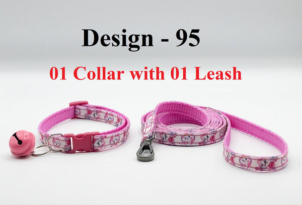 Pet Cat Kitten Adjustable Neck Kitty Pattern Bell Leash with Collar