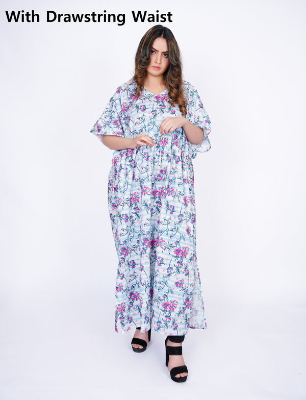 Drawstring Waist Cotton Kaftan Nighty Dress Lounge Batwing Caftan Women Nightwear Maternity Top Poncho