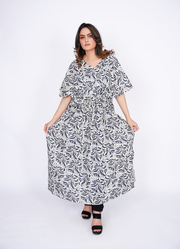Nightwear Sleep Cotton Caftan with Drawstring Waist Poncho
