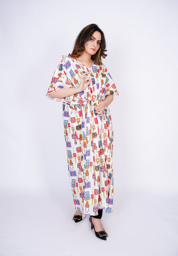 Drawstring Waist Cotton Kaftan Nighty Maternity Poncho