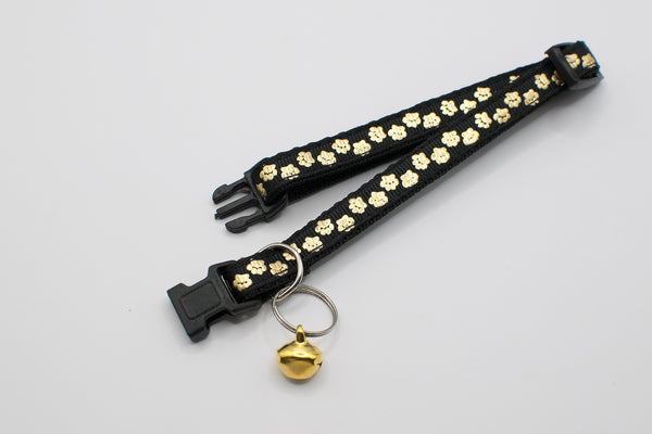 Golden Paw Pattern Pet Cat Kitten Hand Made Adjustable Neck Collar Quick Release Buckle with Bell