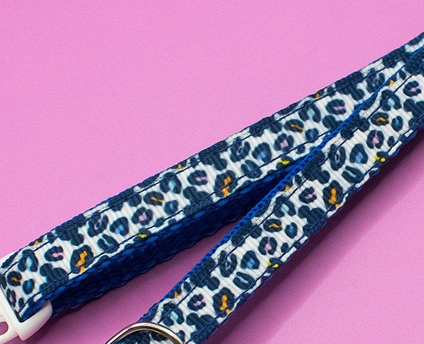 Leopard Printed Pet Cat Kitten Hand Made Adjustable Neck Collar with Big Bell 