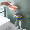 Self-Adhesive Soap Holder with Hooks Box Shape Plastic Bathroom Drain Tray