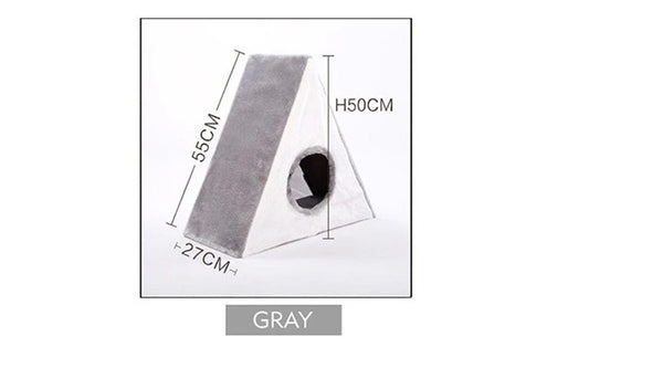 Cat House Triangle Warm Plush Bed Teaser Scratcher Board Cave Home