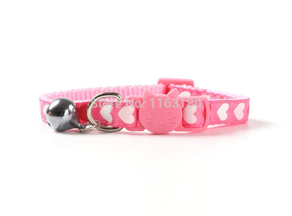 Cat Neck Collar with Regular Bell Kitten Nylon Big Heart Pattern