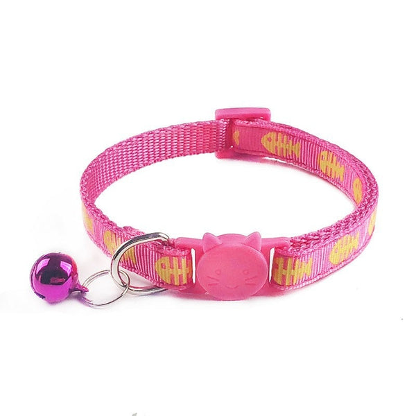Fish Pattern Kitten Pet Cat Nylon Neck Collar with Regular Bell