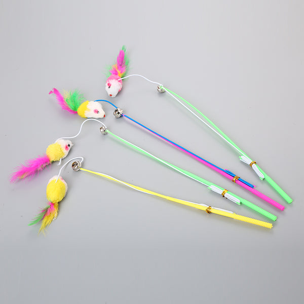  Plastic Teaser Stick with Mouse Elastic Rope Cat kitten Toy 