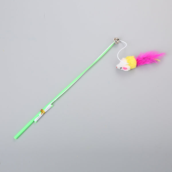 Plastic Teaser Stick with Mouse Elastic Rope Cat Kitten Toy
