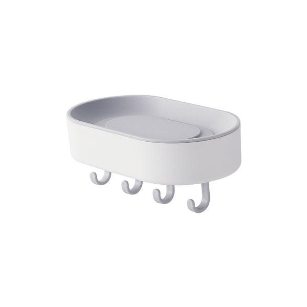 Self-Adhesive Soap Holder with Hooks Box Shape Plastic Bathroom Drain Tray